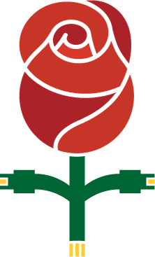 Community Broadband PDX Rose Logo with a fiber cable stem